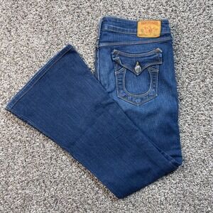 True Religion Womens 28x30 Jeans USA Made Low Rise Bootcut Dark Wash Horseshoe